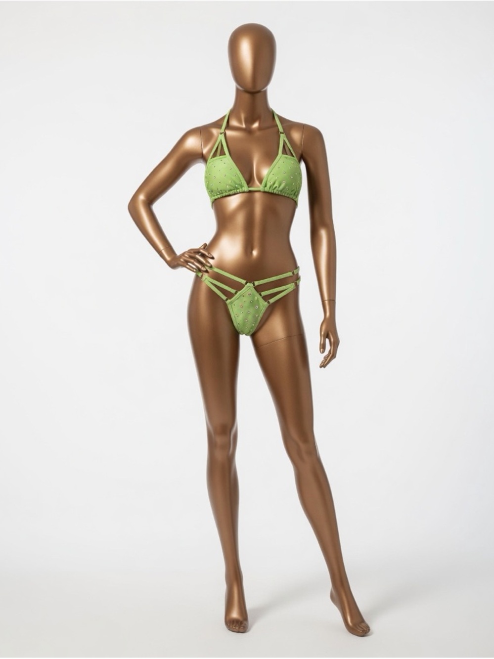 Green Studded Strappy Bikini Set - Women Swim